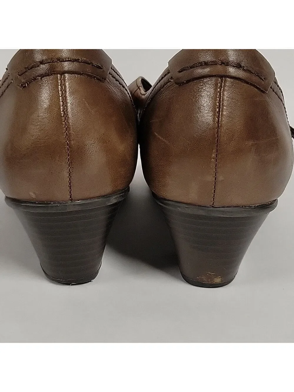 Women's Earth Wanderlust Retro Flapper Light/Dark Brown Leather Heels, Size 12B
